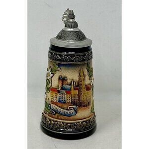 Zöller & Born German Beer Stein Tankard With Pewter Lid Munich Munchen City Sq